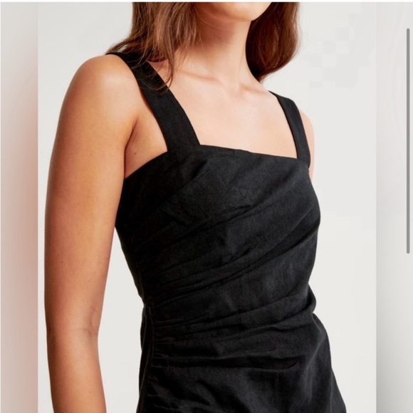 Abercrombie Women's Linen-Blend Ruched Squareneck Mini Dress - Picture 1 of 5